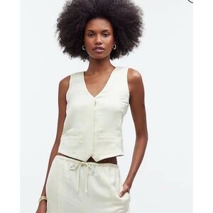 Madewell Button Front Suit Vest Tailored Top Satin Cake Butter Cream US‎ 00
